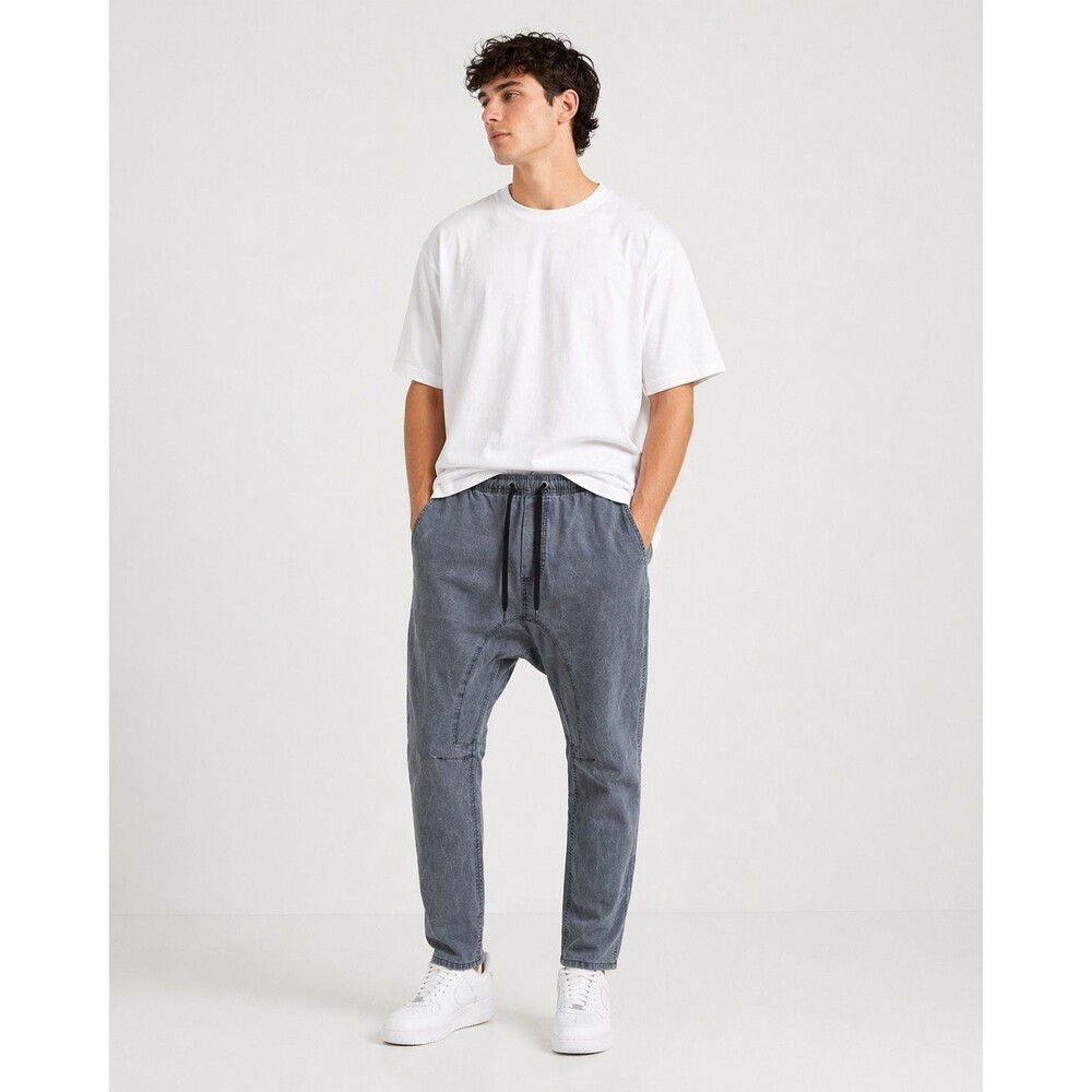 Cotton On Men 36 Washed Gray  Jogger Pants Drop Crotch Tapered Drawstring Jeans